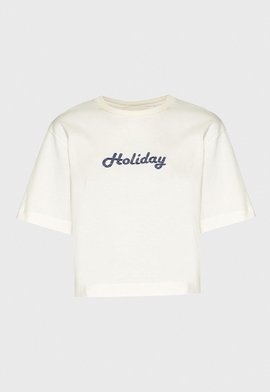 Camiseta Cropped Algodão Milene Holiday Branca