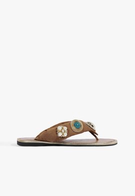Sandália Rasteira Suede Marrom