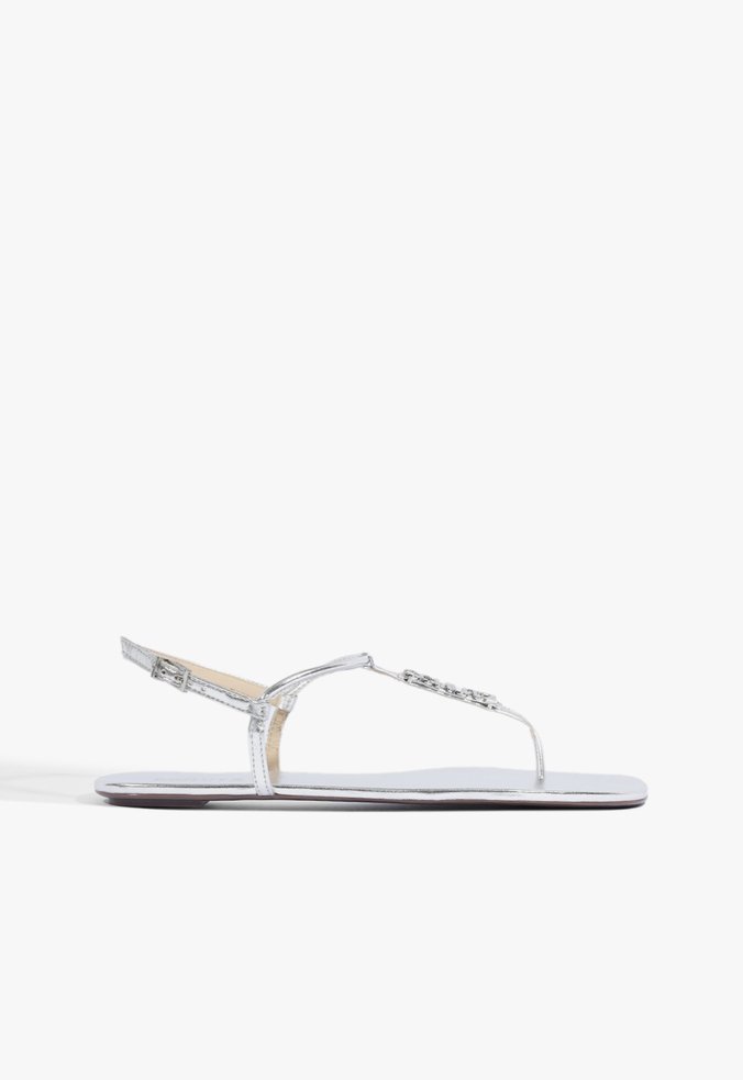 Sandália Rasteira Crystal Schutz Logo Prata