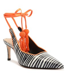 Sapato Scarpin Amarração Zebra Laranja