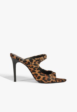 Tamanco Salto Fino Alto Couro Animal Print