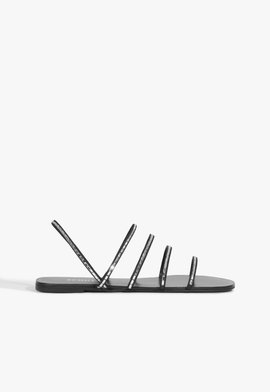 Sandália Rasteira Tiras Strass Preta