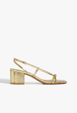 Sandália Salto Bloco Médio Dourado