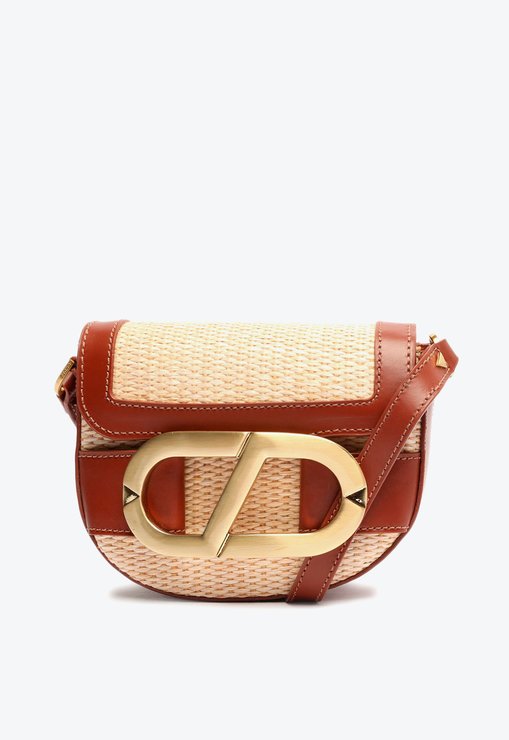 Bolsa Tiracolo Pequena Eloise Couro Ráfia Marrom