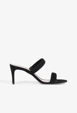 Sandália Mule Salto Médio Camurça Tiras Preto