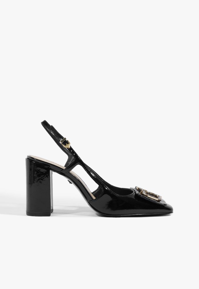 Sapato Scarpin Slingback Salto Bloco Alto Preto