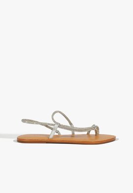 Sandália Flat Couro Prata amarração