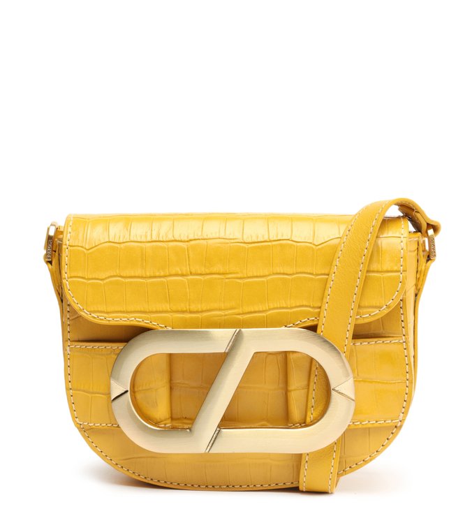 Bolsa Tiracolo Pequena Eloise Couro Croco Amarela