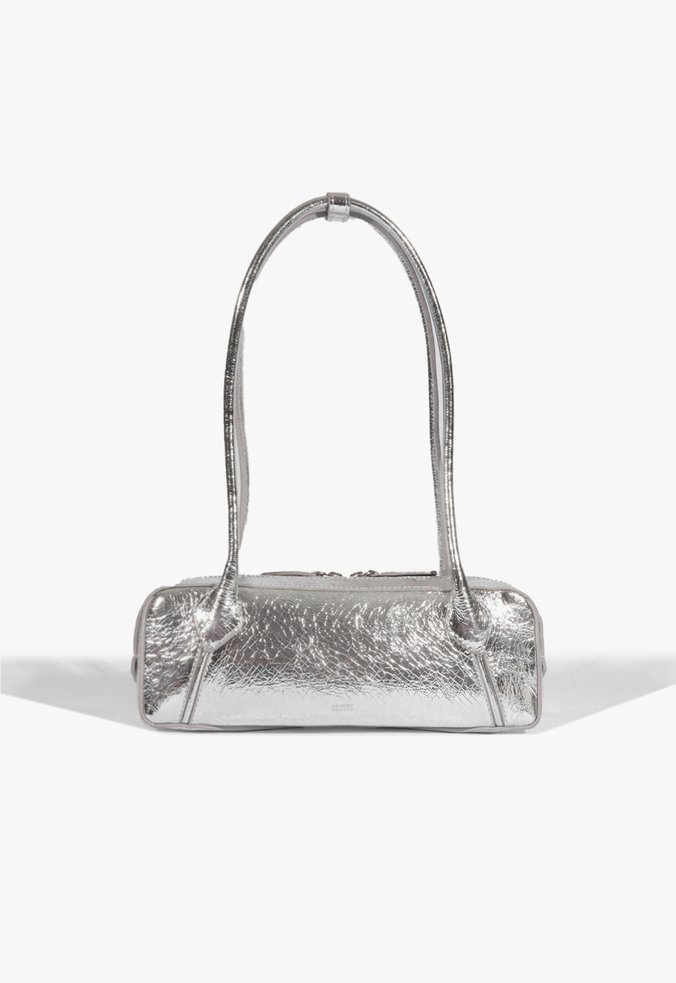 Bolsa Baguete Couro Prateada