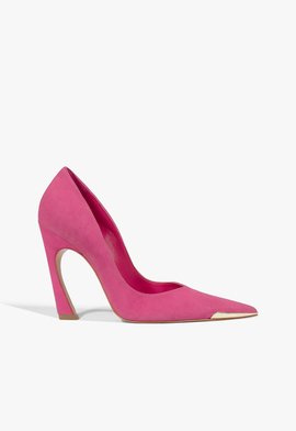 Scarpin Lexi Biqueira Metal Salto Alto Couro Rosa