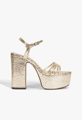 Sandália Party Shoes Couro Snake Dourada