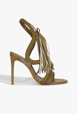 Sandália Salto Alto Lace Couro Verde Militar