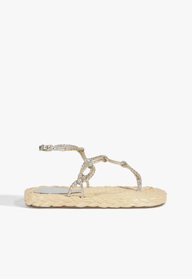 Sandália Rasteira Espadrille Couro Prata