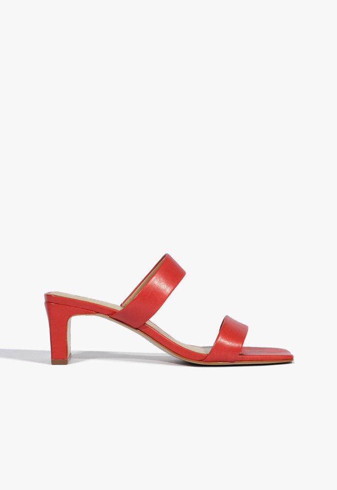 Sandália Mule Salto Couro Vermelho