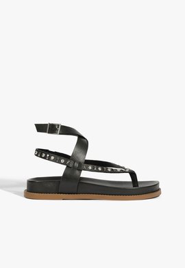 Sandália Papete Couro Tachas Preta