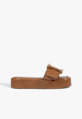 Papete Flatform Bico Quadrado Couro Marrom