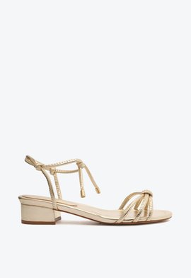 Sandália Kate Low Salto Bloco Amarração Dourada