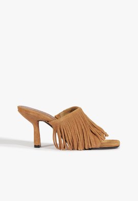 Mule Indie Franja Camurça Marrom Claro