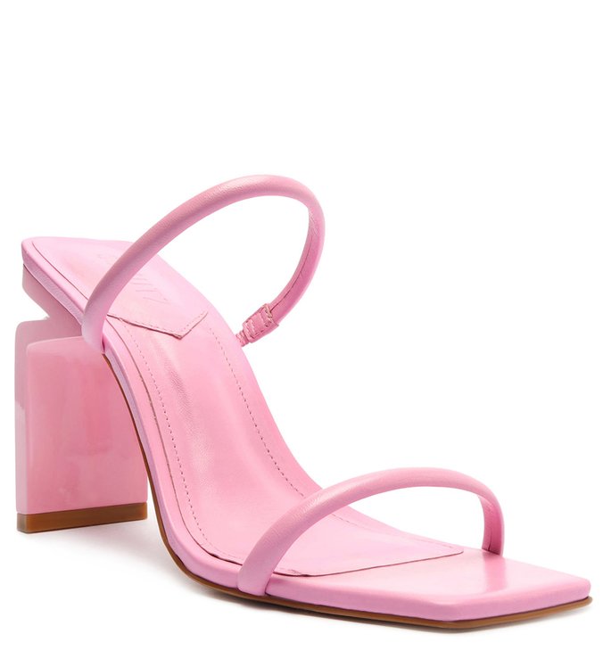 Sandália Mule Salto Alto Kattie Couro Rosa Sandália Mule Salto Alto Kattie Couro Rosa