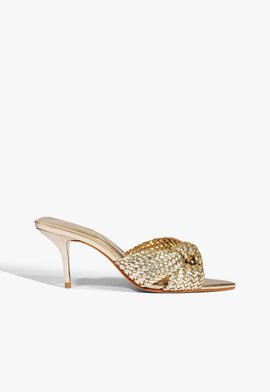 Sandália Mule Salto Trança Dourado