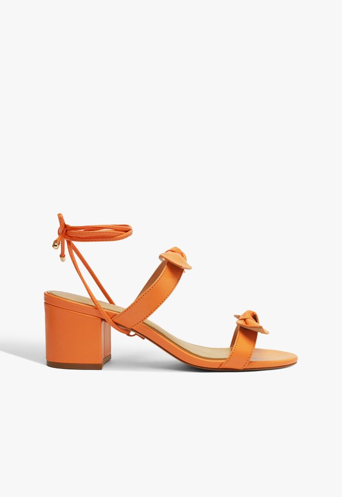 Sandália Salto Bloco Couro Laranja