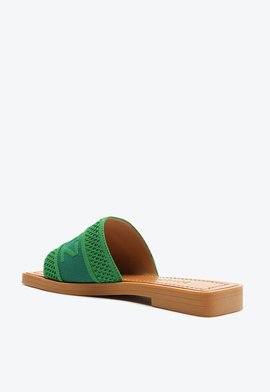 Sandália Rasteira Slide Knit Bico Quadrado Verde