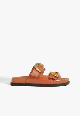 Papete Slide Olga Sporty Couro Marrom
