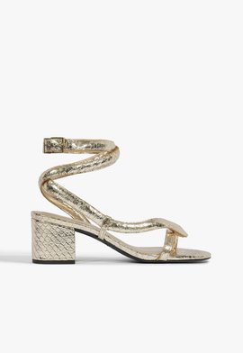 Sandália Courtney Salto Bloco Couro Dourado