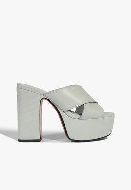 Sandália Plataforma Salto Alto Couro Azul Clara