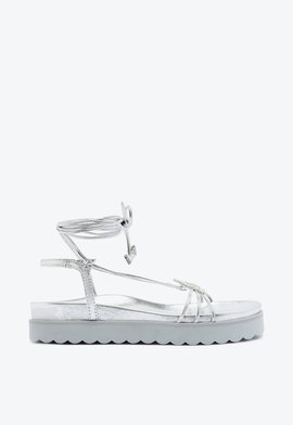 Sandália Papete Triangle Glam Amarração Prata
