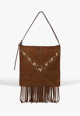 Bolsa Mally Tiracolo Pequena Franjas Camurça Marrom