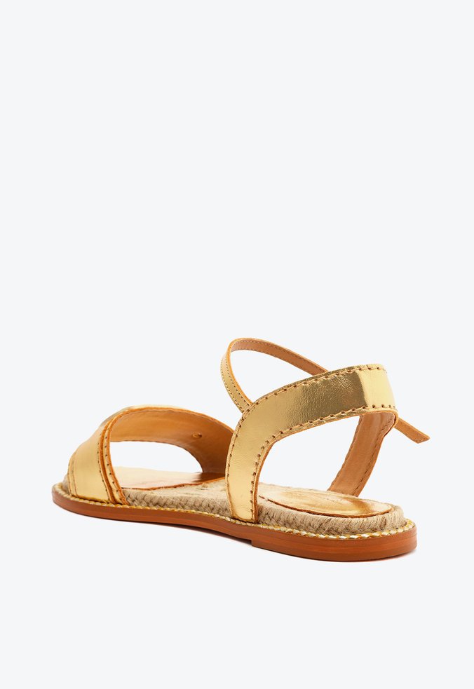 Sandália Rasteira Baixa Corda Couro Dourado | Schutz