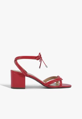 Sandália Amarração salto baixo couro vermelho