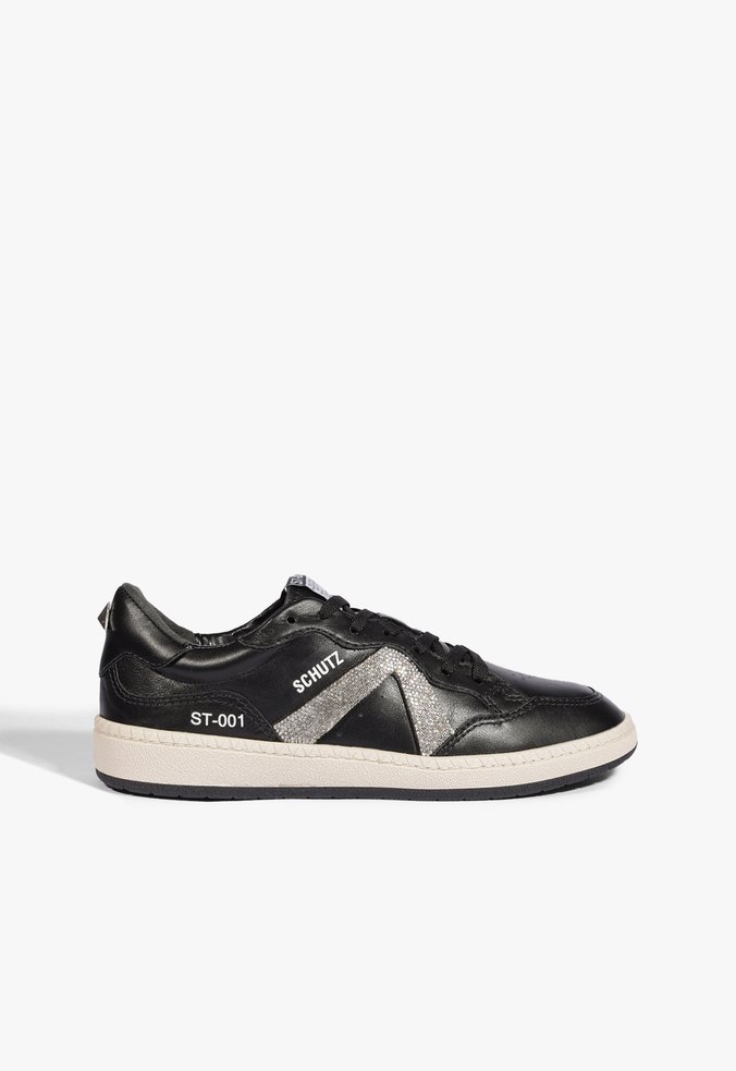 Tênis ST 001 Couro e Verniz Preto e Branco