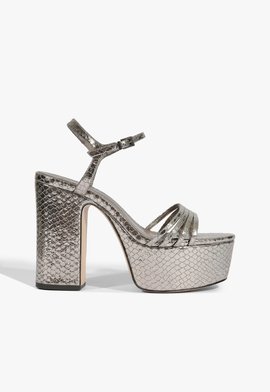 Sandália Party Shoes Couro Snake Prateada