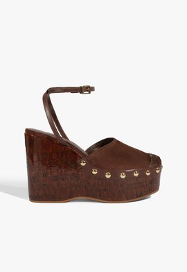 Sandália Plataforma Suede Marrom 