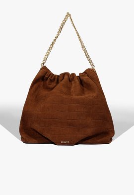 Bolsa Hobo Aryen Camurça Croco Marrom