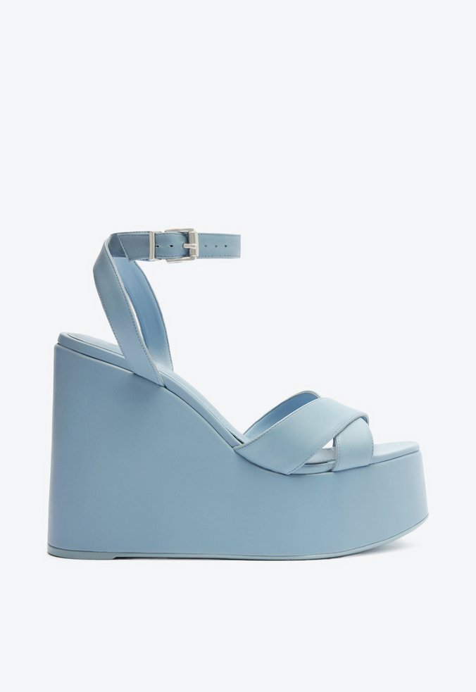 Sandália Hilda Wedge Couro Azul