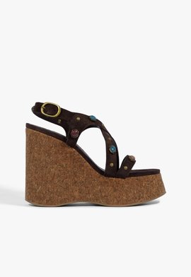 Sandália Cleo Wedge Couro Marrom