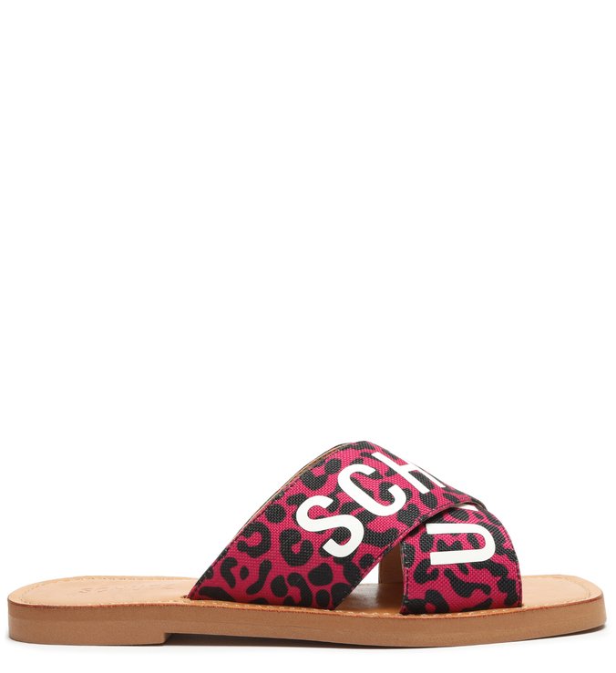 Sandália Rasteira Schutz Logo Animal Print Rosa