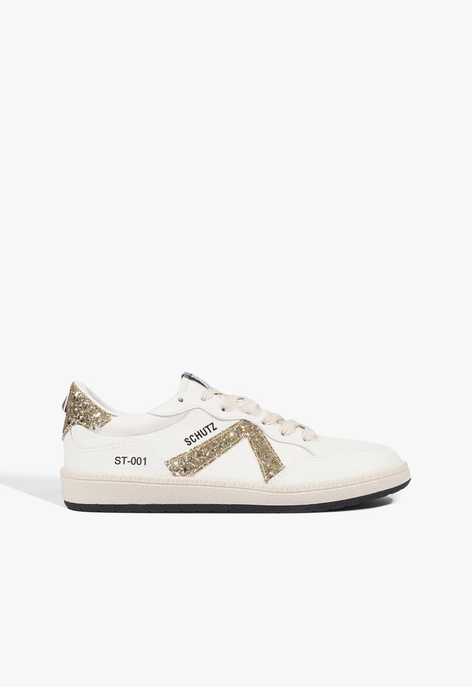 Tênis ST 001 Multineutro Couro Amarração Glitter Dourado
