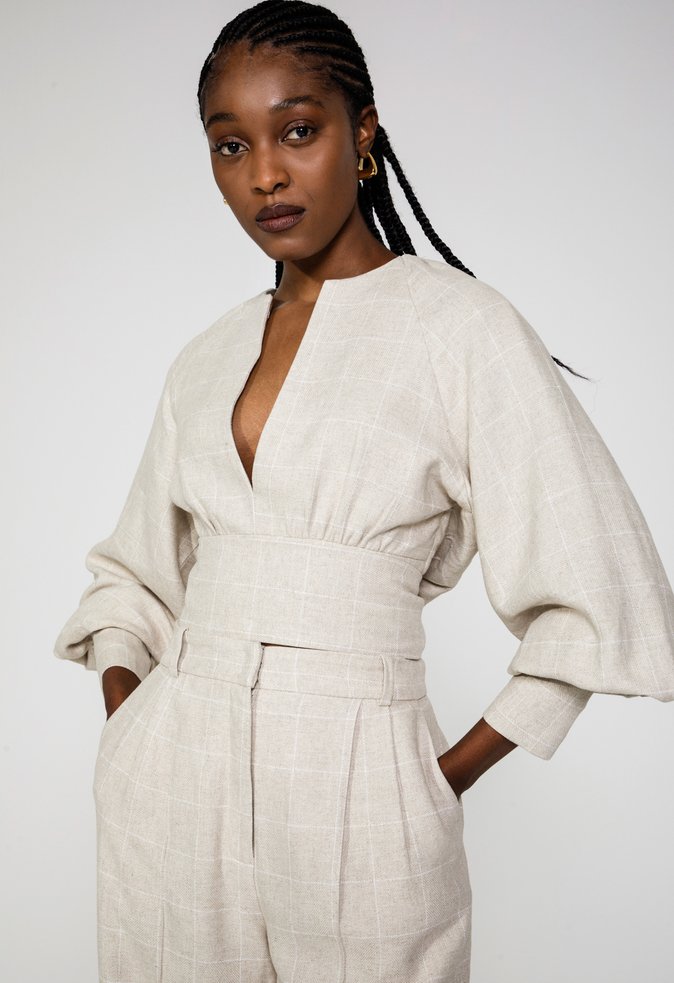 Blusa Amarração Linho Donatella Areia