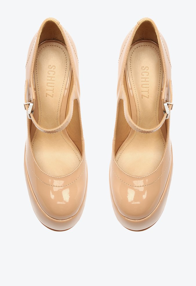 Sapato Scarpin Meia Pata Zayne Verniz Bege | Schutz
