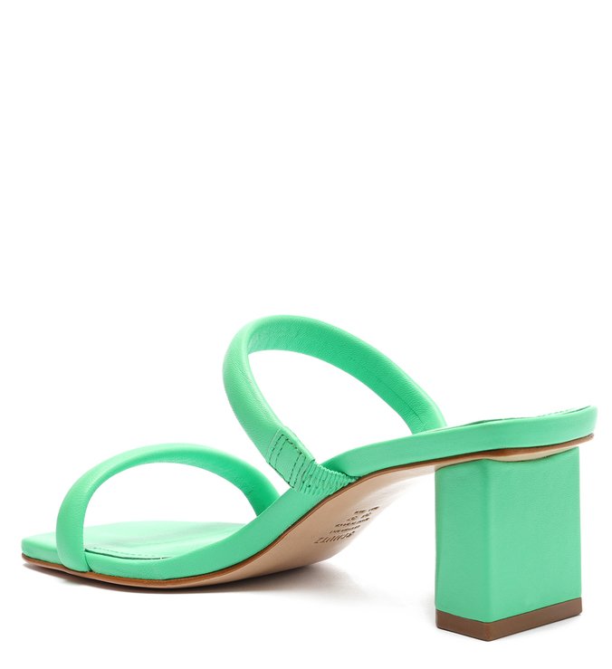 Sandália Mule Salto Bloco Baixo Couro Verde Neon Sandália Mule Salto Bloco Baixo Couro Verde Neon