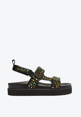 Sandália Papete Flatform Darinne Brilho Preta