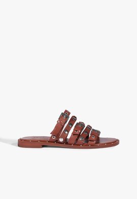 Chinelo Slide Couro Studs Marrom