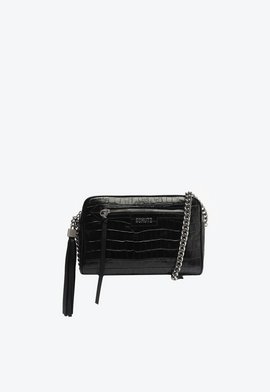 Bolsa Tiracolo Pequena Mirella Couro Croco Preta