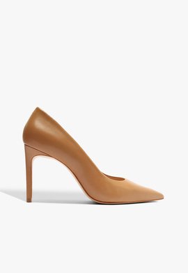 Scarpin Couro Mid Salto Alto Bege