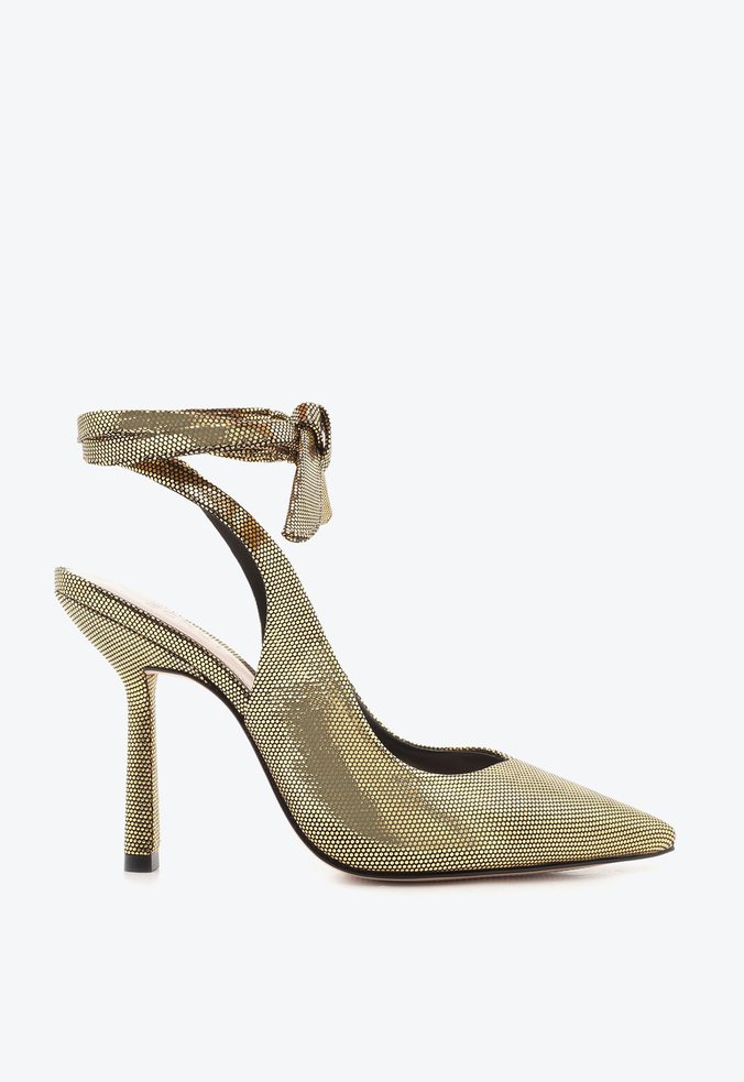 Sapato Scarpin Laço Metalizado Dourado
