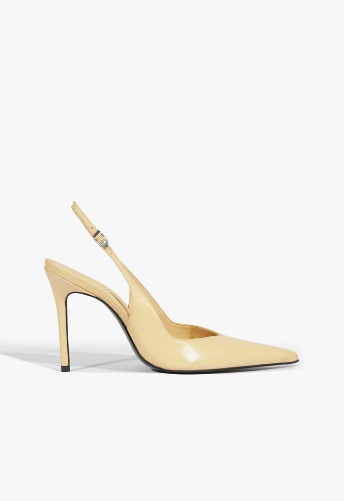 Slingback Couro Salto Alto Fino Amarela